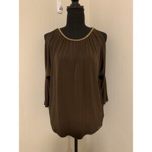 Michael Michael Kors Womens Size Small S Gold Chain Open Shoulder Top Brown
